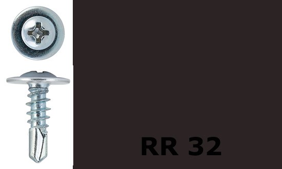 Саморез-клоп с буром 4,2х16 окрашенный, RR 32 (коричневый) - фото