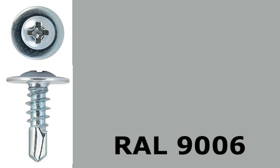 Саморез-клоп с буром 4,2х16 окрашенный, RAL 9006 (бело-алюминиевый) - фото