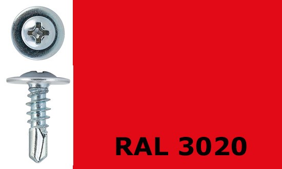 Саморез-клоп с буром 4,2х13 окрашенный, RAL 3020 (транспортный красный) - фото