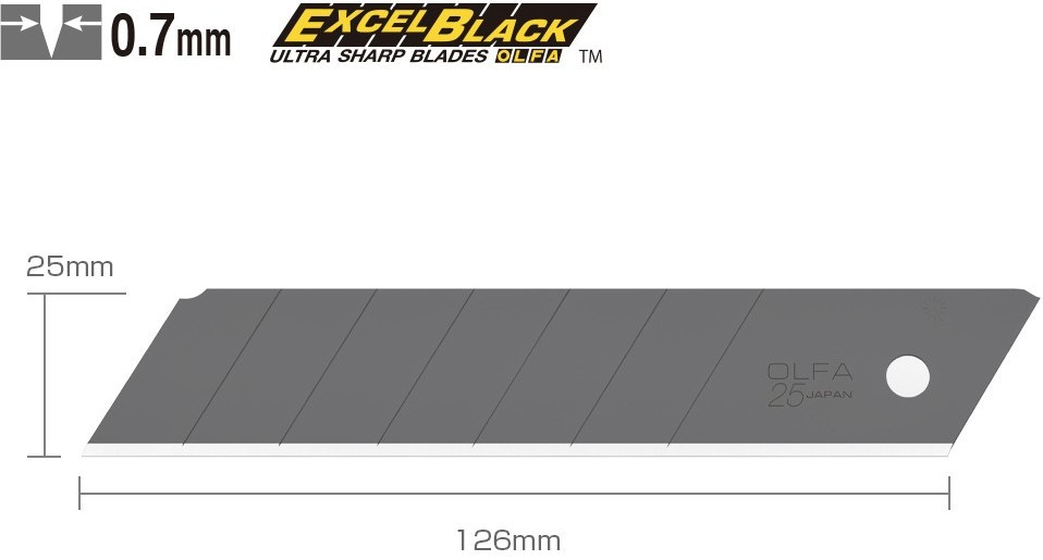 Сегментированное лезвие EXCEL BLACK 25 мм OLFA OL-HBB-5B, 5 шт - фото