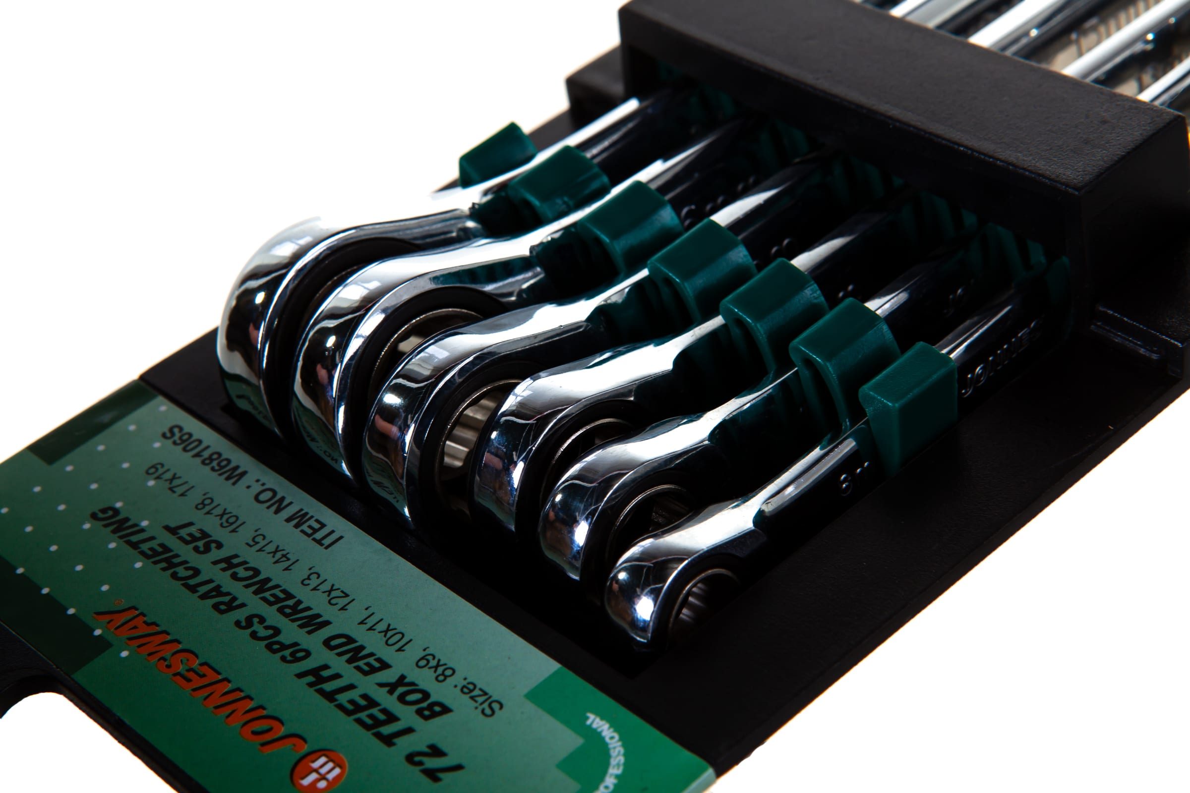 Набор гаечных накидных трещоточных ключей (8-19 мм) Jonnesway W68106S, 6 штук на держателе - фото