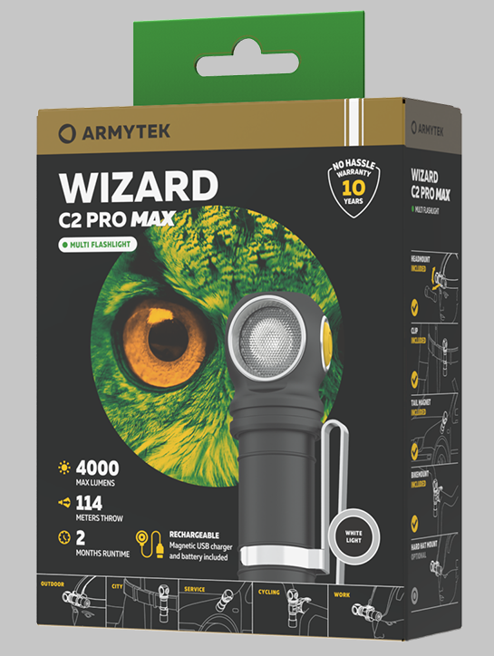 Мультифонарь светодиодный Armytek Wizard C2 Pro Max Magnet USB F06701C, 4000 люмен, холодный свет - фото