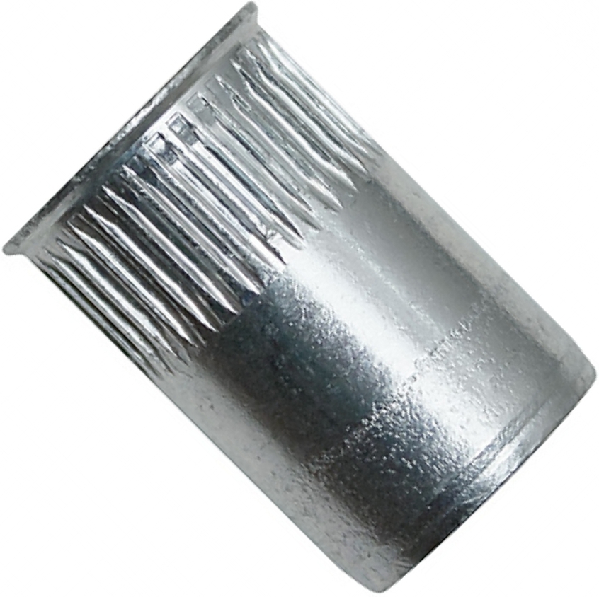 Резьбовая заклепка М12 E=3,5 мм с уменьшенным бортиком и насечками, оцинкованная сталь - фото