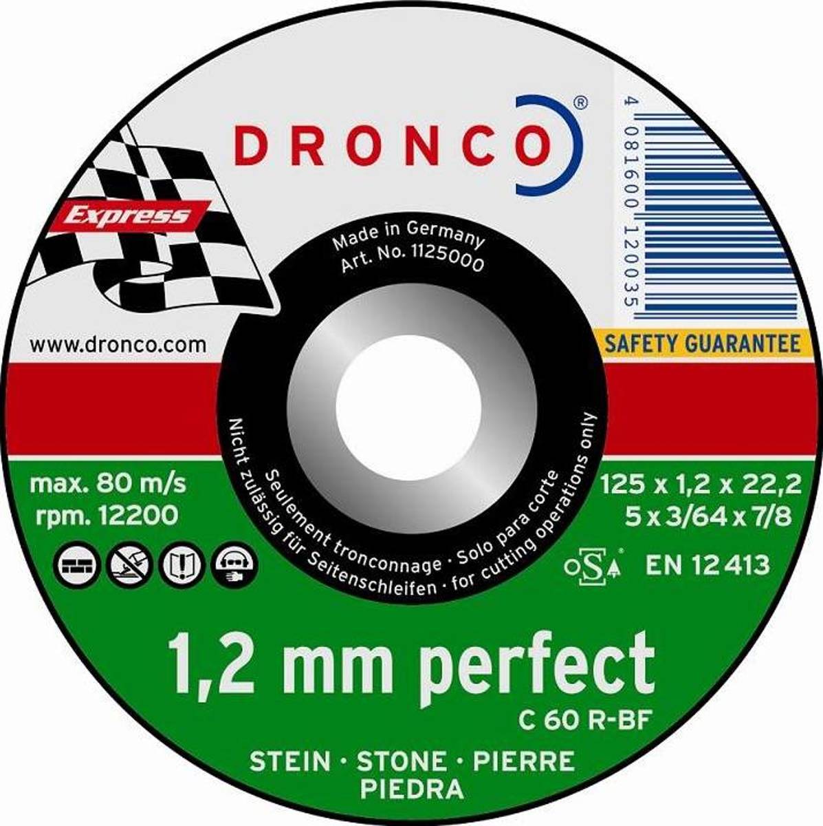 Отрезной круг по камню 125х1,2х22,23 (C60R) DRONCO DR-1125000 - фото