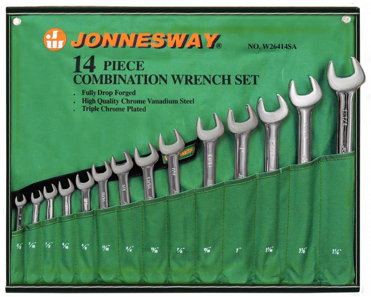 Набор ключей гаечных комбинированных дюймовых в кейсе, 3/8"-1-1/4", 14 предметов Jonnesway W26414S - фото