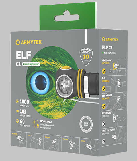 Мультифонарь светодиодный Armytek Elf C1 Micro USB F05002C, 1000 люмен, холодный свет - фото