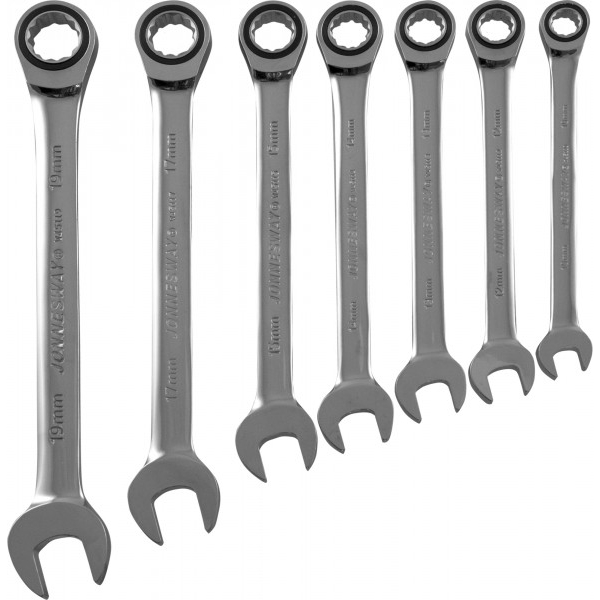 Набор ключей гаечных комбинированных трещоточных на держателе, 10-19 мм, 7 предметов Jonnesway W45107S - фото