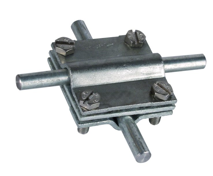 Крестообразный соединитель надземного монтажа с промежуточной пластиной Rd=8-10/8-10 мм, оцинкованная сталь - фото