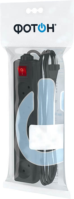 Удлинитель сетевой с выключателем ФОТОН 5 розеток 10А (черный) - фото