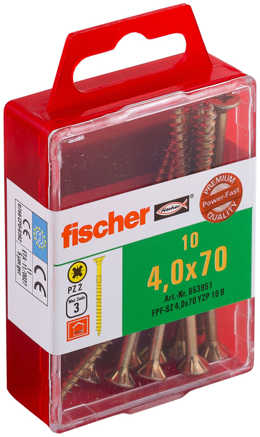 Саморез потай 4х70 мм Fischer FPF-SZ YZP 653951, неполная резьба, желтый цинк (10 шт) - фото