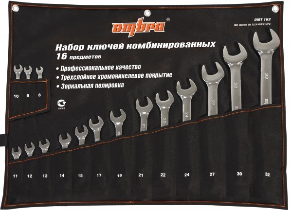 Набор ключей гаечных комбинированных в сумке, 8-32 мм, 16 предметов Ombra OMT16S - фото