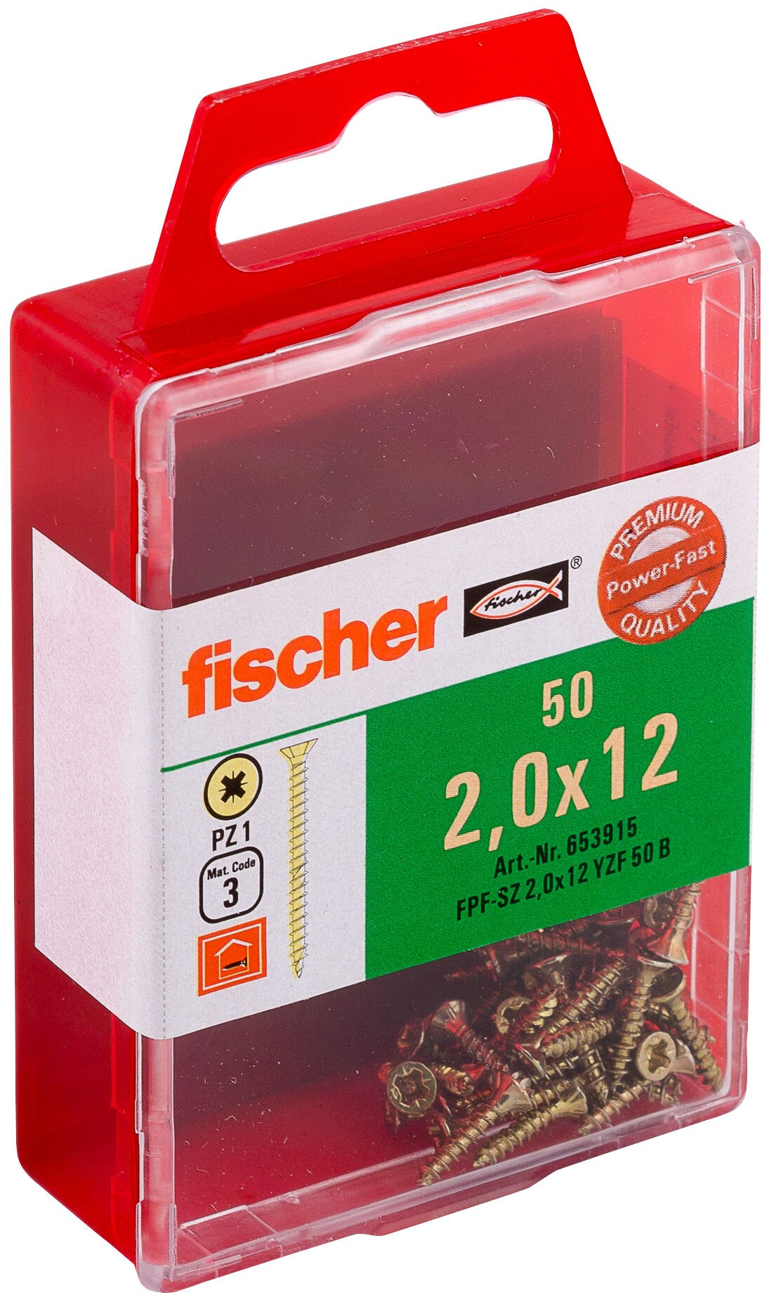 Саморез потай 2х12 мм Fischer FPF-SZ YZF 653915, полная резьба, желтый цинк (50 шт) - фото