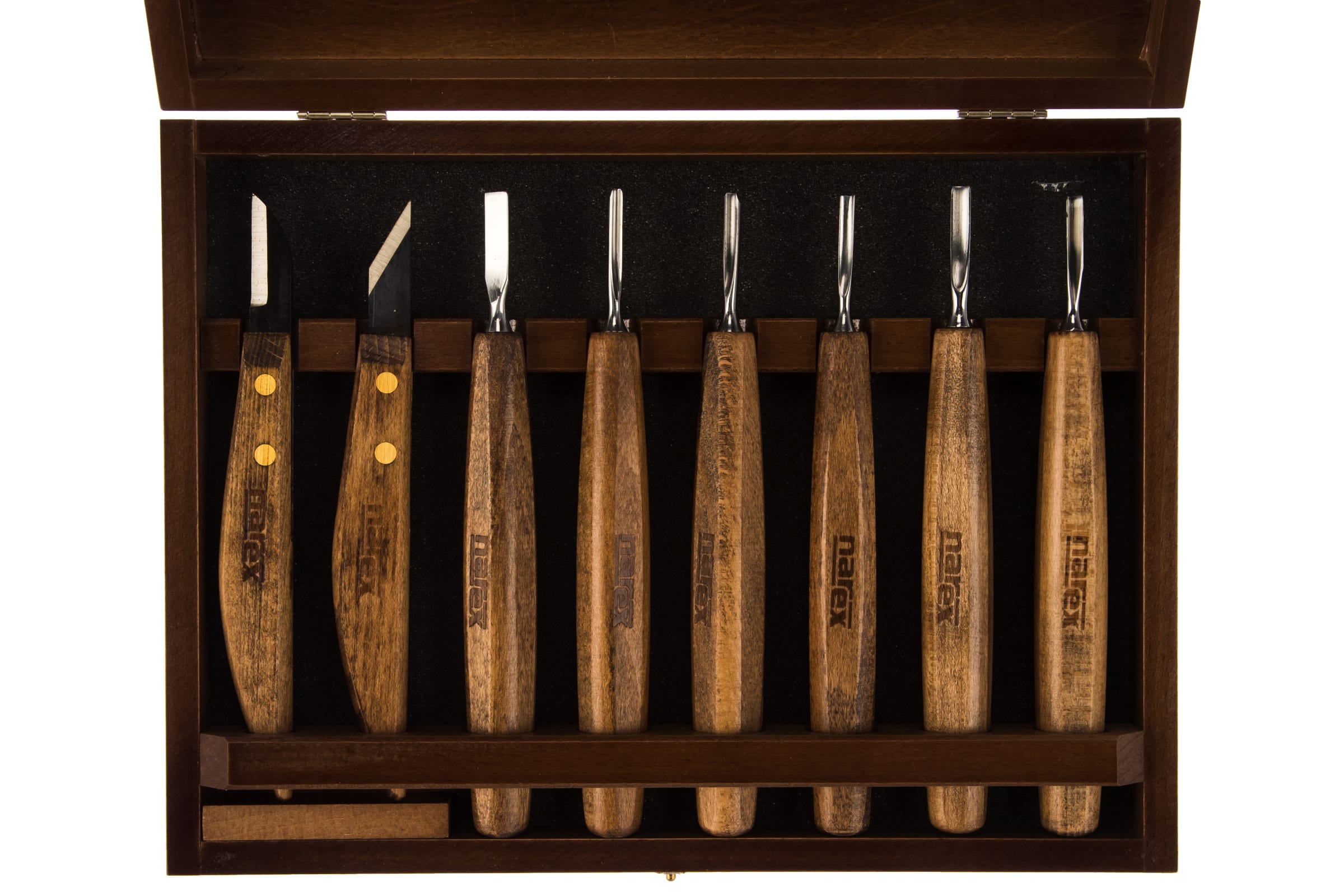 Набор из 6 резцов и 2 ножей в деревянной коробке NAREX Profi 869010 - фото