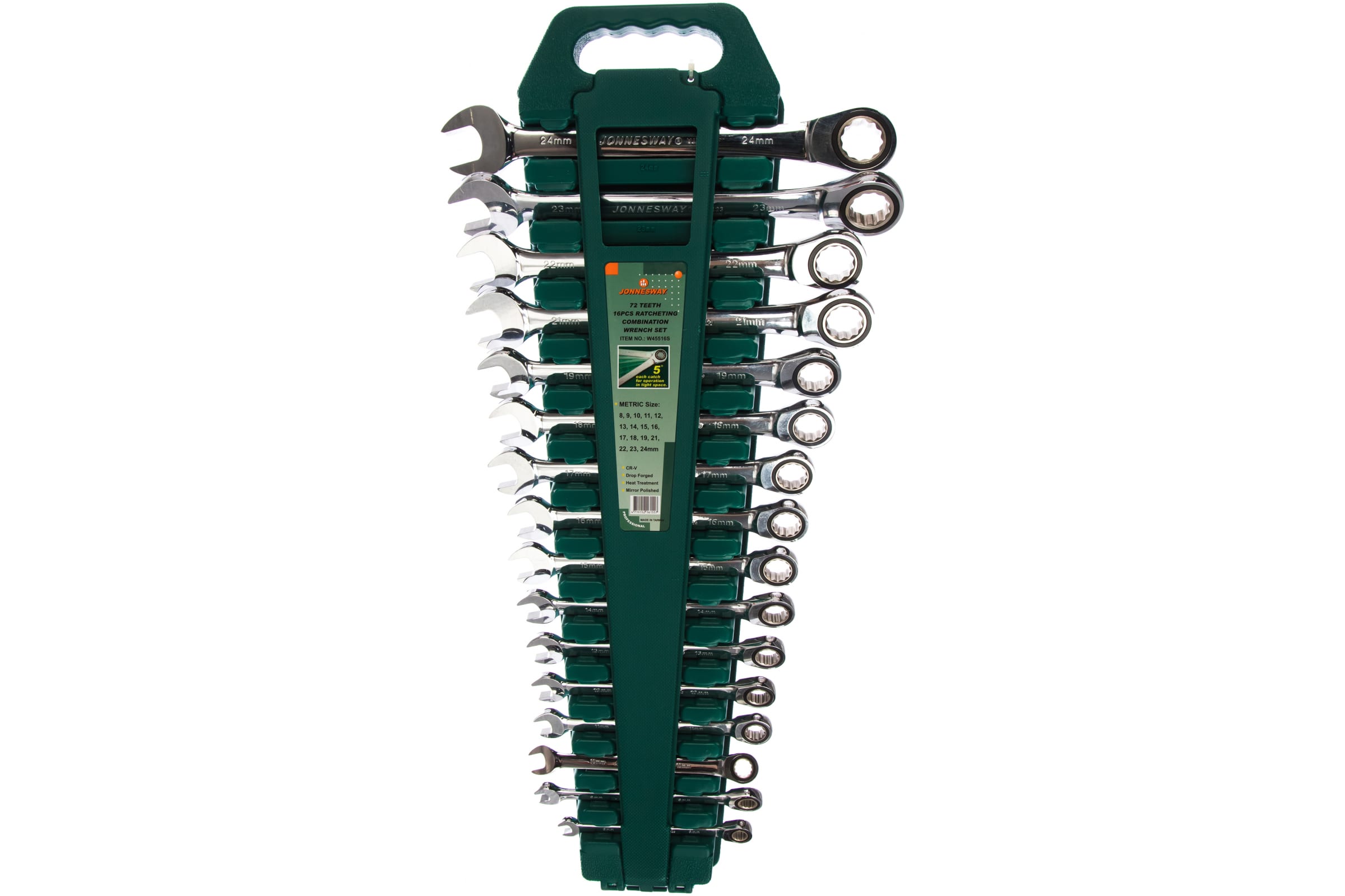 Набор ключей гаечных комбинированных трещоточных на держателе, 8-24 мм, 16 предметов Jonnesway W45516S - фото
