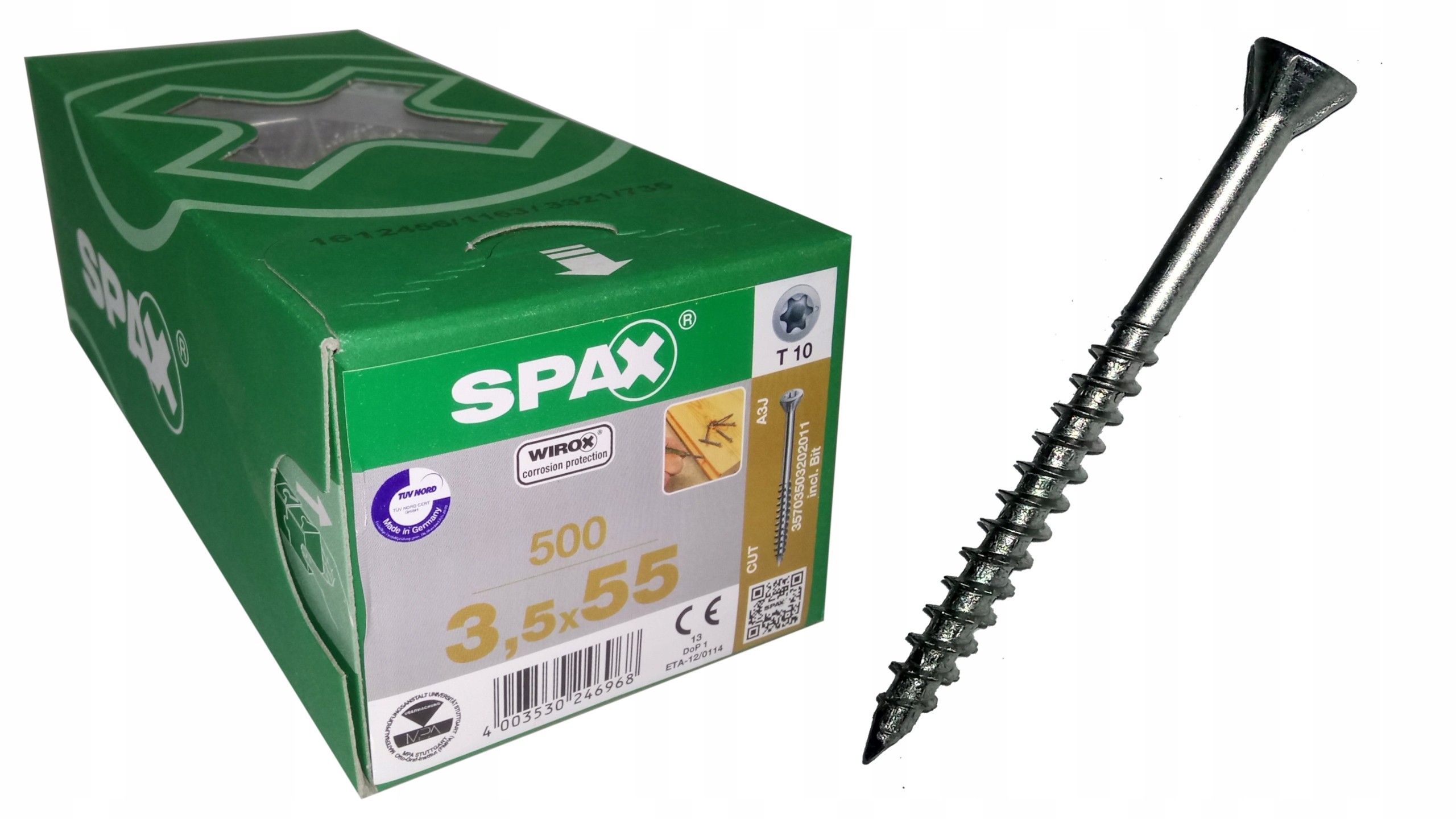 Саморез для массивной доски 3,5х55 SPAX с потайной уменьшенной головкой, шлиц T-Star, покрытие Wirox (500 шт) - фото