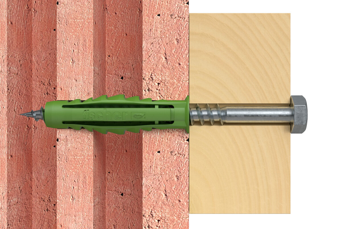 Дюбель SX Green 12x60 Fischer 532722 с кромкой, зелёный нейлон, 6 шт в блистере - фото
