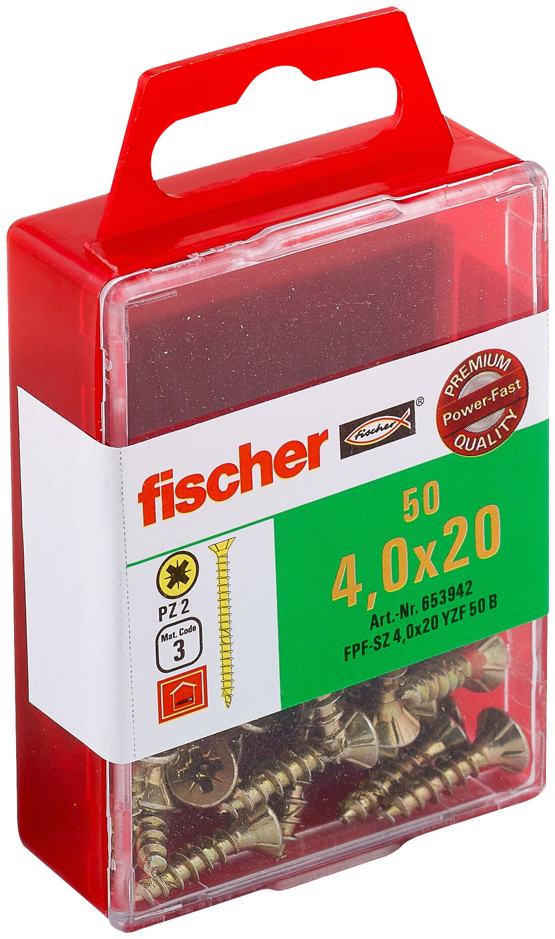 Саморез потай 4х20 мм Fischer FPF-SZ YZF 653942, полная резьба, желтый цинк (50 шт) - фото