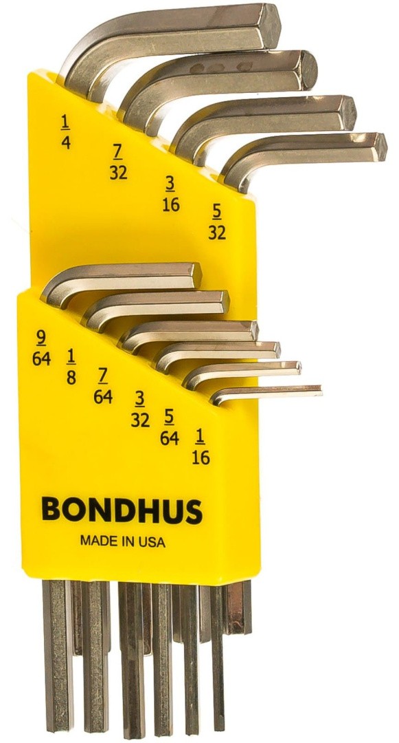 Набор дюймовых шестигранных, удлинённых ключей (1/16"-1/4") Bondhus BriteGuard 16238, 10 штук, хромированные - фото