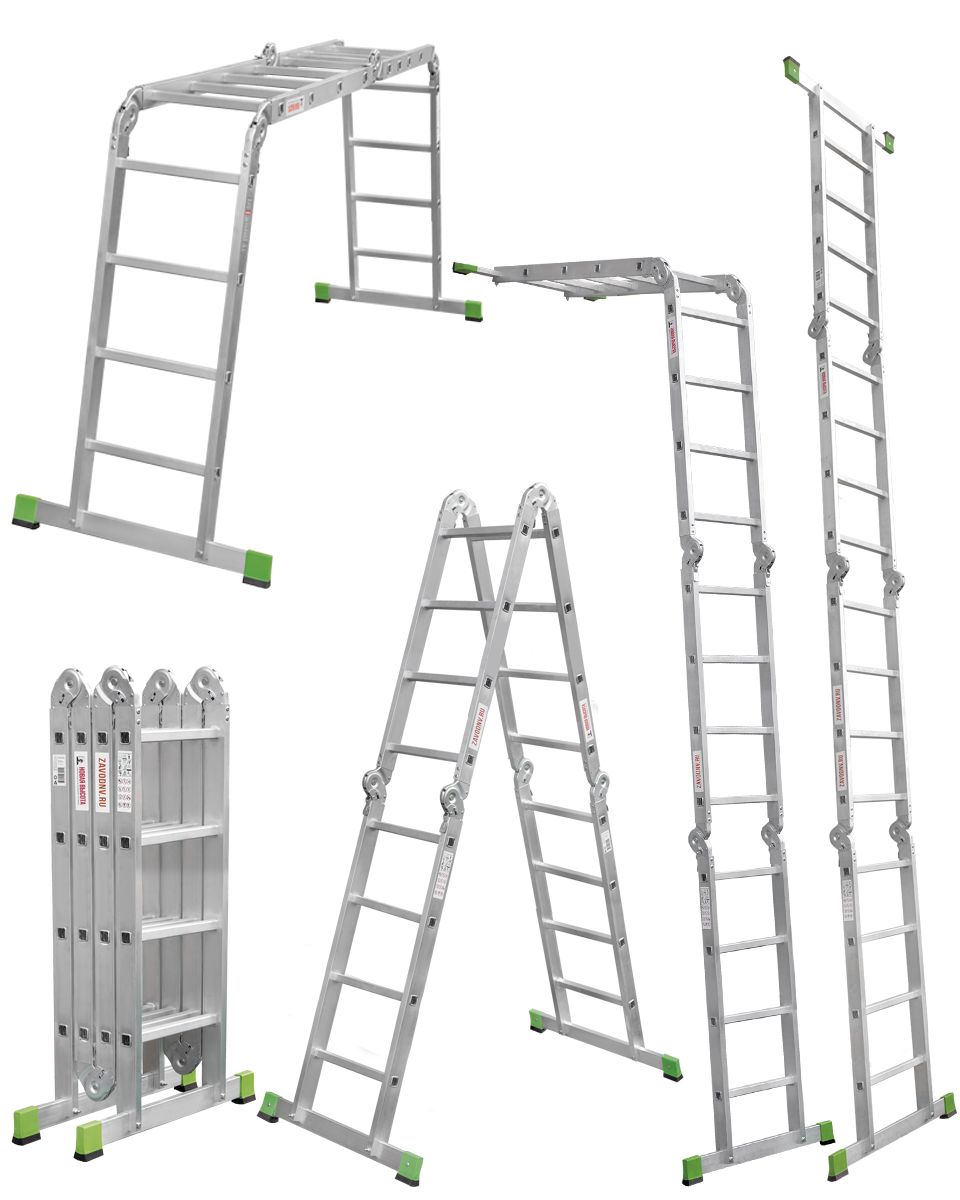 Четырехсекционная лестница-трансформер RIGGER 10141, алюминий - фото