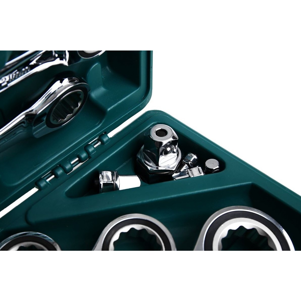 Набор ключей гаечных комбинированных трещоточных с аксессуарами в кейсе, 8-32 мм, 17 предметов Jonnesway W45117S - фото