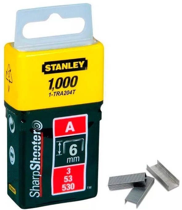 Скобы для степлера 6 мм, тип A (5/53/530) STANLEY Light Duty 1-TRA204T, 1000 шт - фото