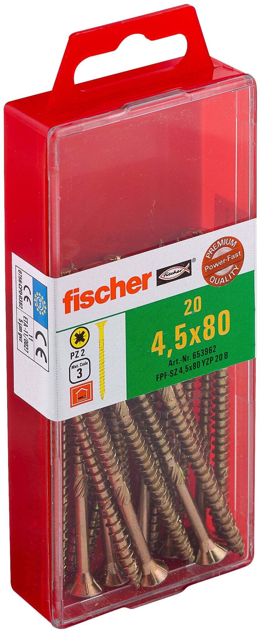 Саморез потай 4,5х80 мм Fischer FPF-SZ YZP 653962, неполная резьба, желтый цинк (20 шт) - фото