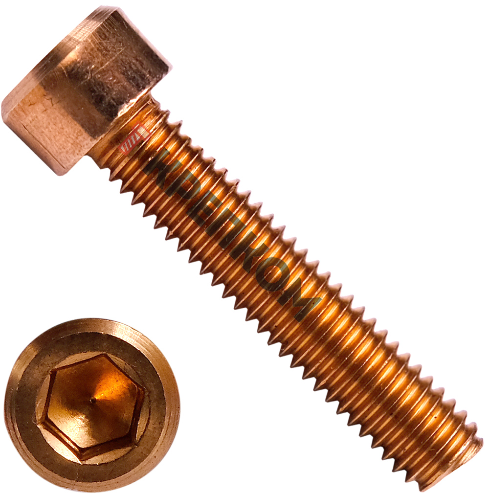 Винт (болт) с цилиндрической головкой и внутренним шестигранником М6х40 DIN 912 (ISO 4762), бронза (Silicon bronze) - фото