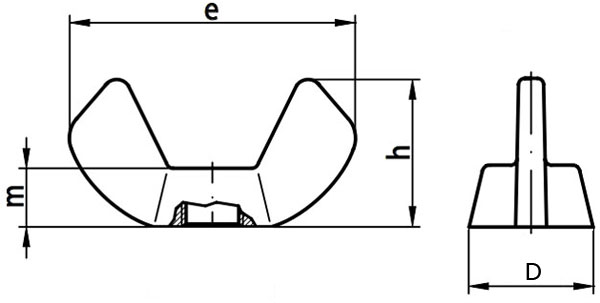 Гайка барашковая DIN 315 (американский тип) - чертеж