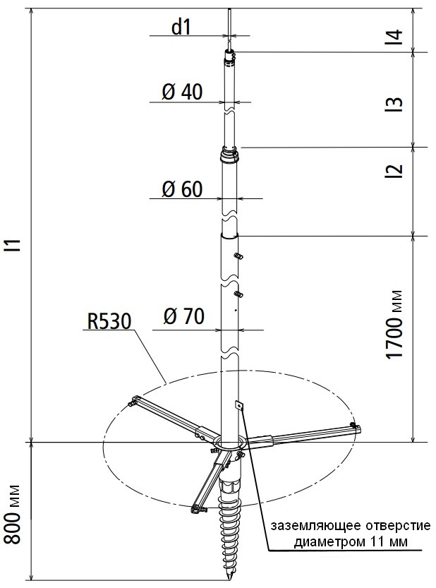 Схема размеров телескопической мачты