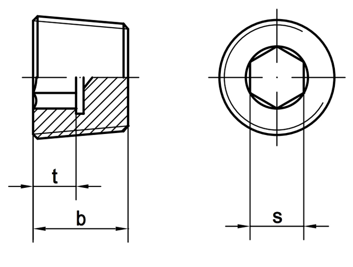 Пробка (заглушка) резьбовая с дюймовой резьбой DIN 906 схема, чертеж