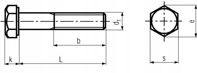 Болт шестигранный DIN 960 (ISO 8765) с неполной мелкой резьбой класс прочности 8.8-схема
