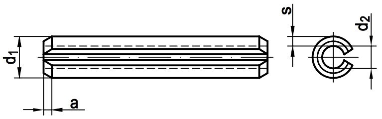 Штифт пружинный разрезной DIN 7346 - чертеж, схема