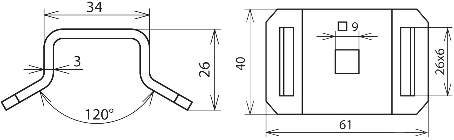 Крепёжный уголок для крепления при помощи ленты к трубам арт. 106320, схема