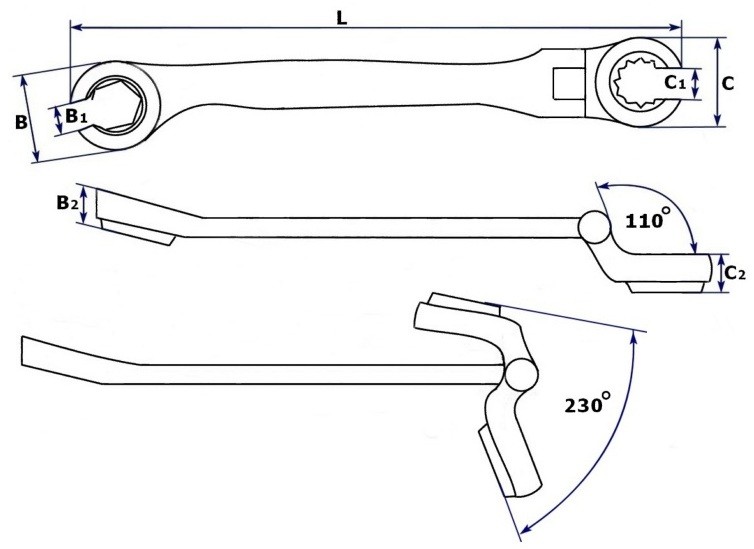 Ключ гаечный разрезной с гибкой головкой Jonnesway 8 мм
