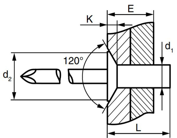 Заклепка вытяжная сталь/сталь с потайным бортиком 120°, закрытая - схема