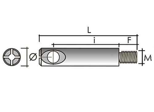 Шток односторонний стяжки конической c метрической резьбой М и с отверстием под стягивающие винты. 