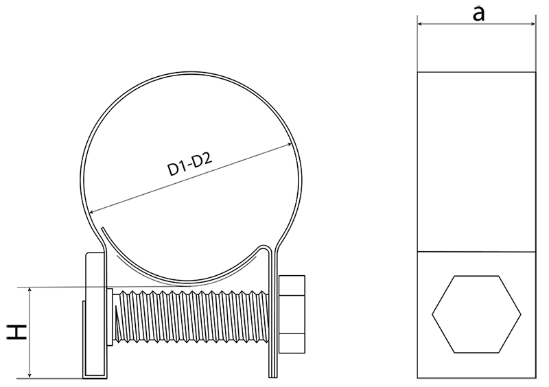  Мини-хомут силовой 14-15 мм MIKALOR Normal, оцинкованная сталь W1 - схема, чертеж