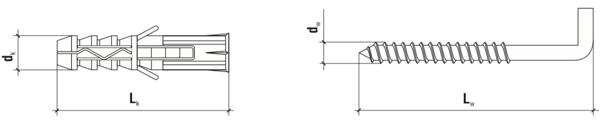 Распорный дюбель-костыль с простым крюком WKRET-MET схема