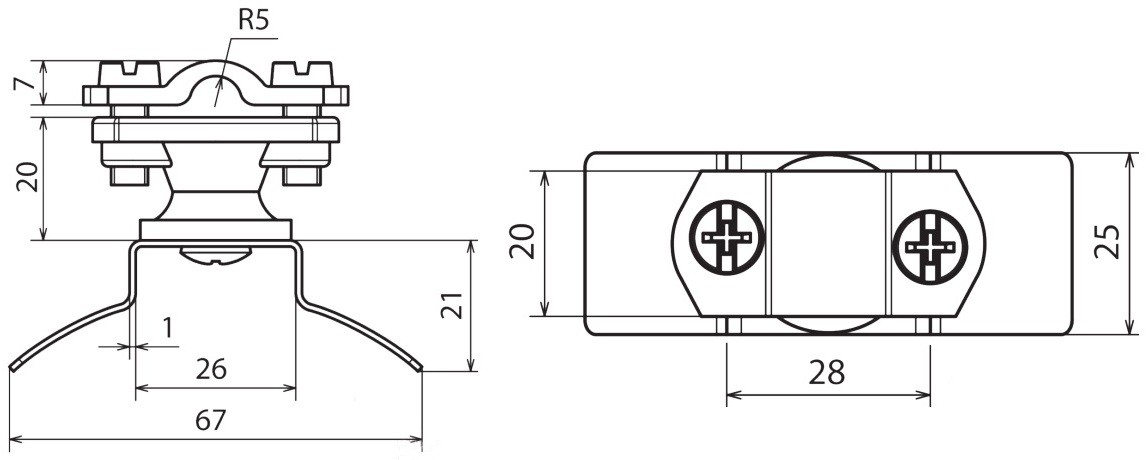Схема размеров пластикового держателя круглых проводников