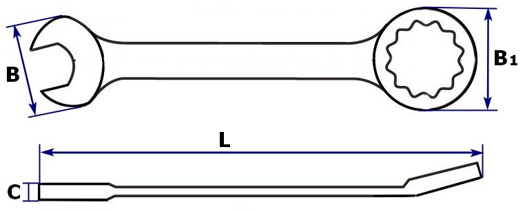 Набор разрезных ключей Jonnesway, схема размеров