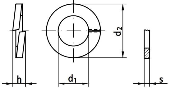 Шайба пружинная (гровер) DIN 127 тип B - схема, чертеж