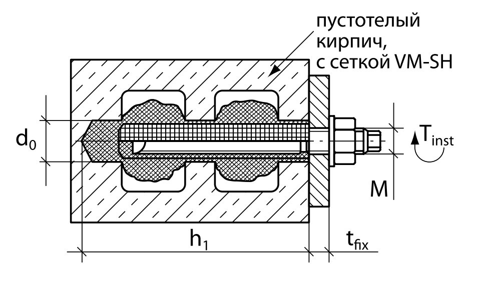 Схема установки в пустотелый кирпич MKT V-A fvz, горячеоцинкованная сталь