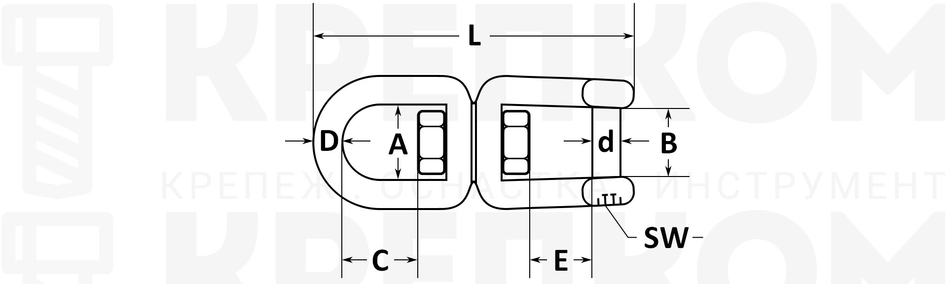 Вертлюг кольцо-вилка с внутренним шестигранником 814105 схема