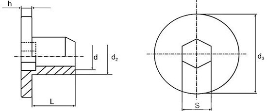 Гайка Эриксона с плоской головкой - схема и размеры