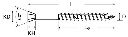 Саморез для половой доски с неполной резьбой и шлицем TORX Fischer FTF-ST YZP - схема, чертеж