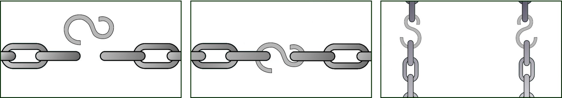 крючок S-образный асимметричный, нержавеющая сталь А4 установка на цепь