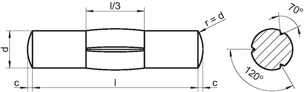 Цилиндрический штифт DIN 1475 с центральной насечкой - схема
