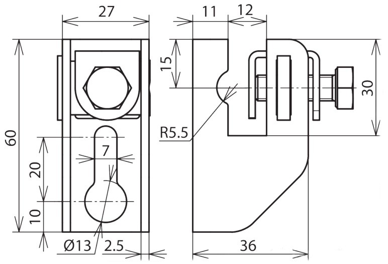 Схема размеров держателя плоского проводника