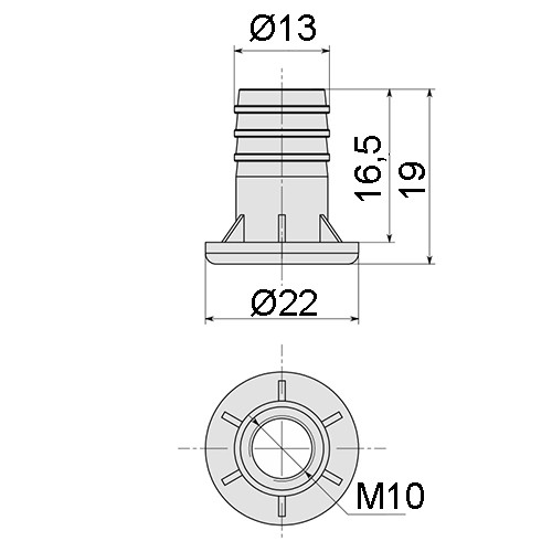 Гайка для ножки мебельной М10, BP03 - размеры