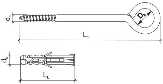 Распорный дюбель с петельным крюком HOX WKRET-MET - схема, чертеж